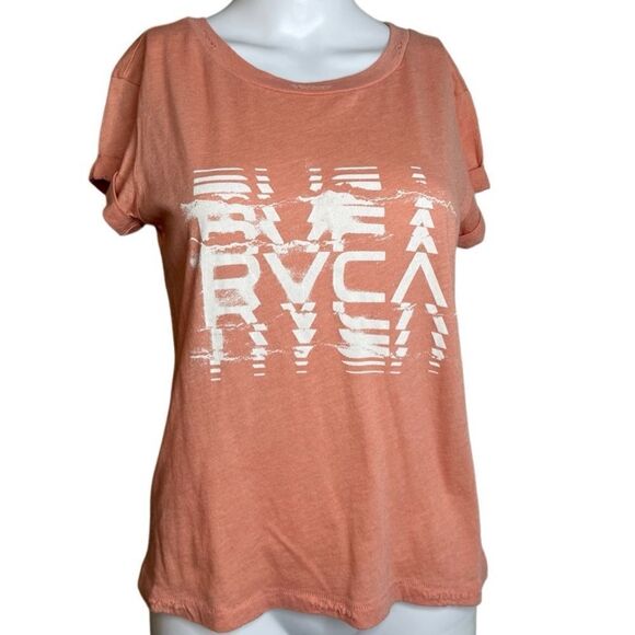 RVCA Short Sleeve Soft Graphic Tee Peachy Pink & White Size XS - Picture 1 of 4